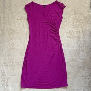 Ann Taylor Womens Magenta Sleeveless Faux Wrap Sheath Dress Size M